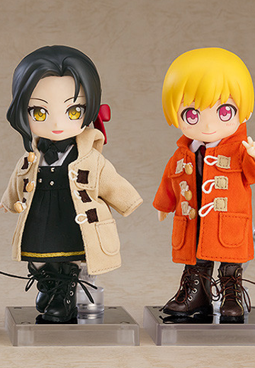 粘土娃 保暖套装 靴子 与 牛角扣大衣（米白色/橘色）