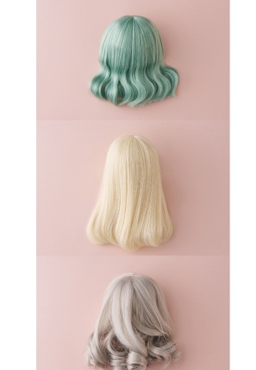 Harmonia系列 原创假发（中长波浪卷发／薄荷色）／（自然直发／白金色）／（发尾卷长发／亚麻灰）