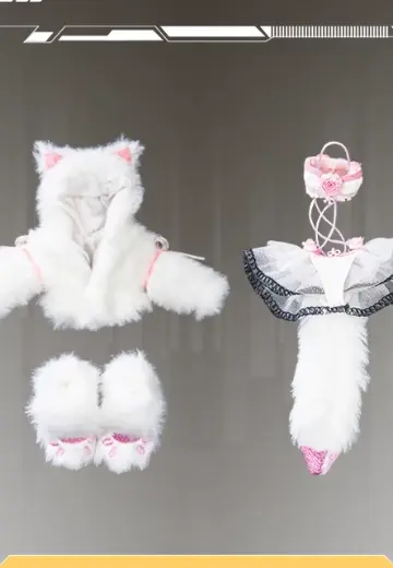 白绒猫女 衣服 机娘服装 配件 娃衣