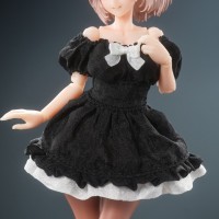 真丝材质泡泡袖连衣裙（黑色）