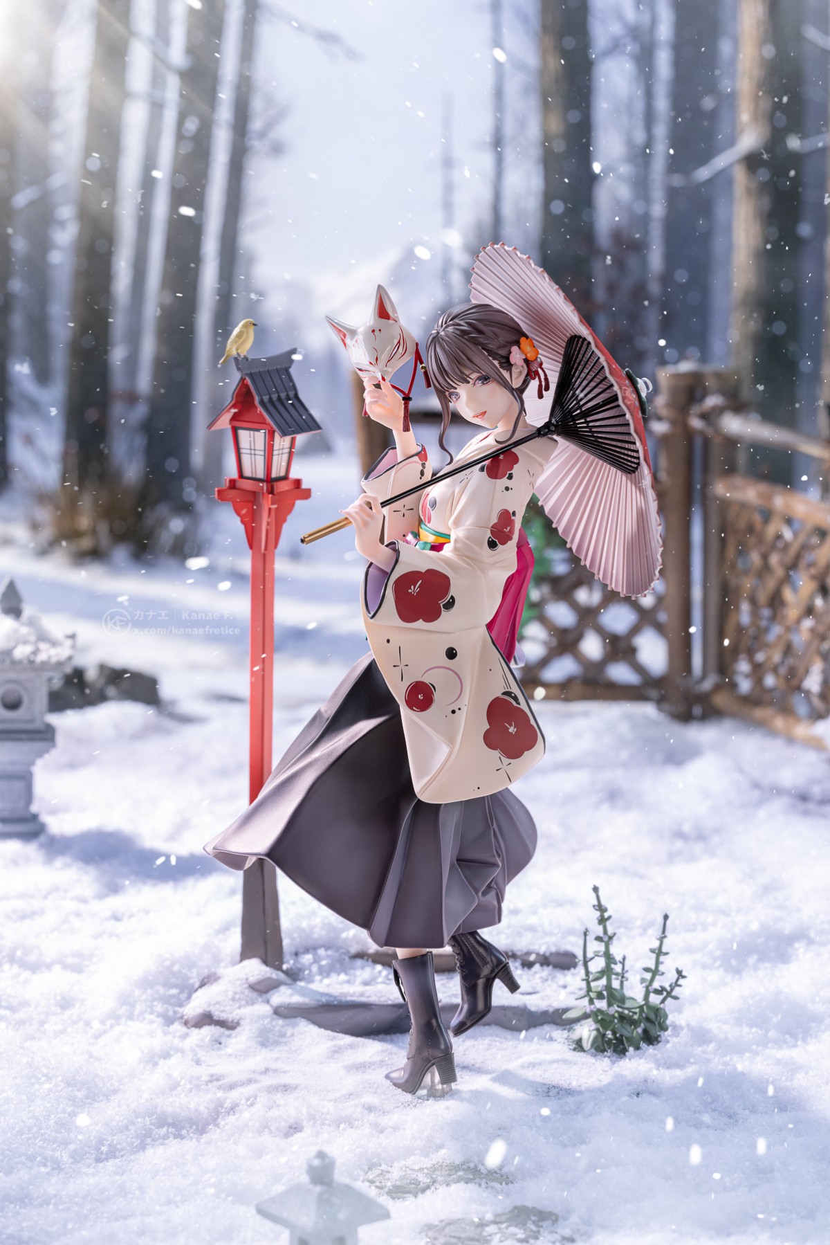 和大正和服美少女雪地约会