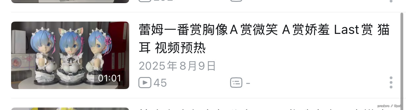 蕾姆一番赏A赏微笑 娇羞胸像Last赏猫耳胸像 视频展示