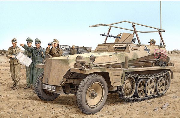 1/35 WW.II 德国陆军 Sd.Kfz.250/3 半履带轻型装甲车＆隆美尔手办