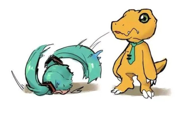 粘土人#1439  初音未来 数码宝贝20周年 亚古兽布偶装