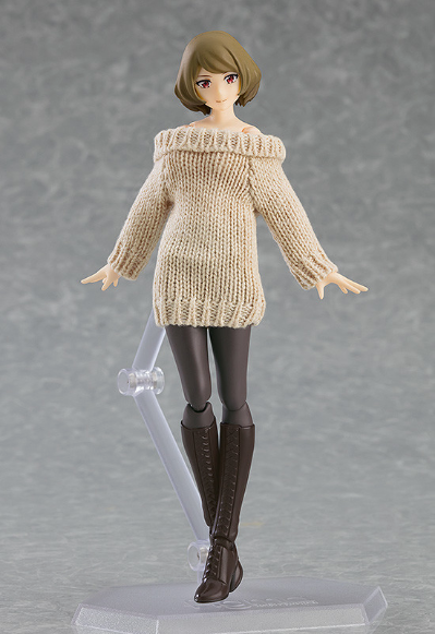 figma Styles 露肩毛衣连衣裙（米白色/灰色/粉米色）