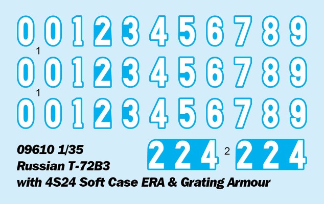 编号：09610 1/35 装甲车辆系列 俄罗斯 T-72B3 坦克 带4S24反应装甲及栅栏