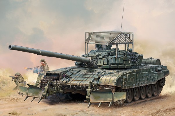 编号：09609 1/35 装甲车辆系列 俄罗斯 T-72B1坦克 带KMT-6扫雷犁及栅栏