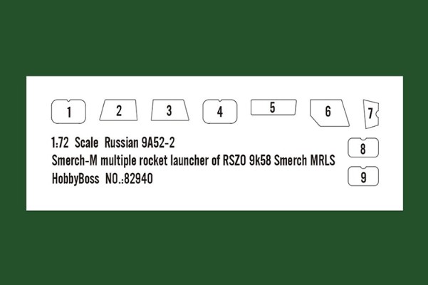 编号:82940 1/72 装甲车辆系列 俄罗斯9A52-2“龙卷风”-M 300毫米多管火箭发射系统