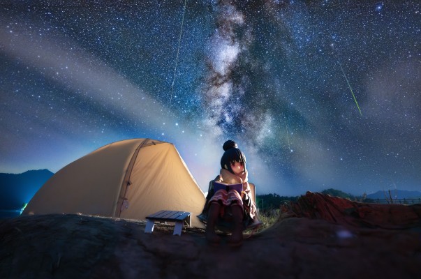 【外拍】流星夜与单人露营少女