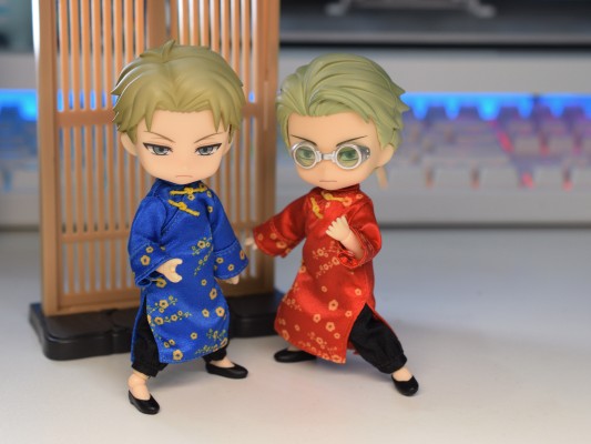 粘土娃 服装套装 长款唐装(红色/蓝色)