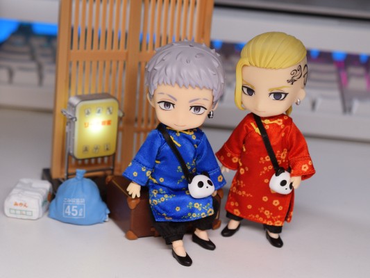 粘土娃 服装套装 长款唐装(红色/蓝色)