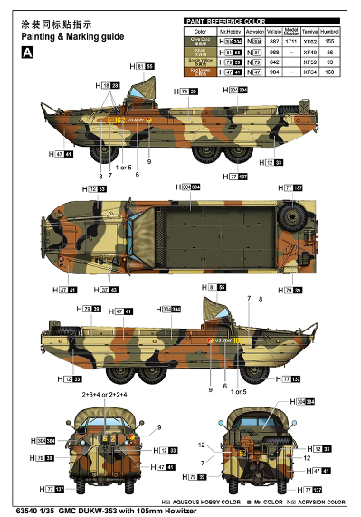编号:63540 1/35 装甲车辆系列 GMC DUKW-353两栖运输车带105毫米榴弹炮