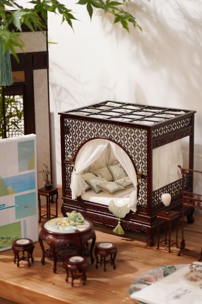 12分娃用月洞床微缩家具古风床