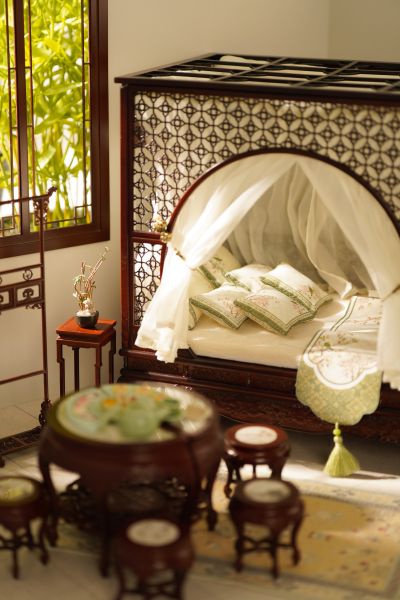 12分娃用月洞床微缩家具古风床