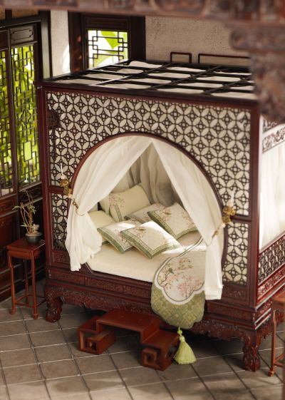 12分娃用月洞床微缩家具古风床