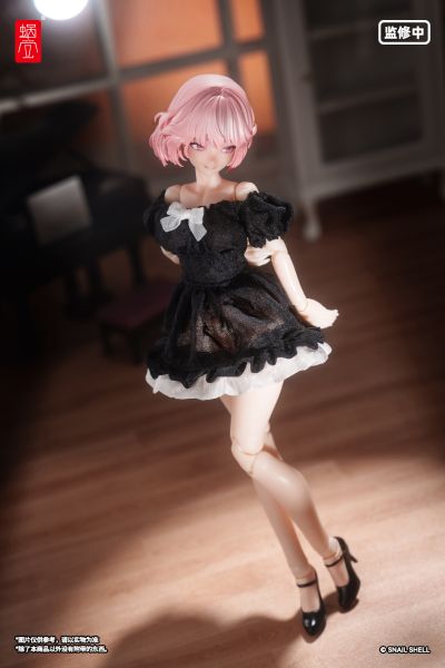 真丝材质泡泡袖连衣裙（黑色）