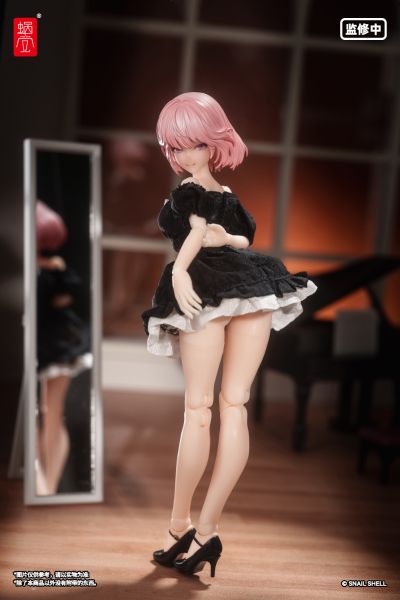 真丝材质泡泡袖连衣裙（黑色）