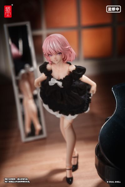 真丝材质泡泡袖连衣裙（黑色）