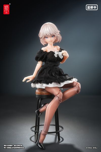 真丝材质泡泡袖连衣裙（黑色）