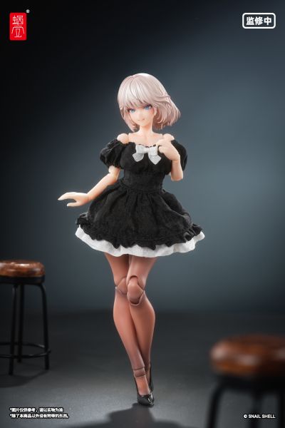 真丝材质泡泡袖连衣裙（黑色）