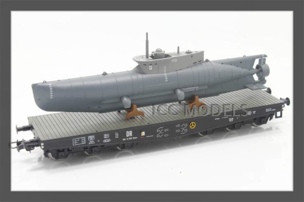 HO比例 L235730 德国 海豹微型潜艇+6轴铁路平板车