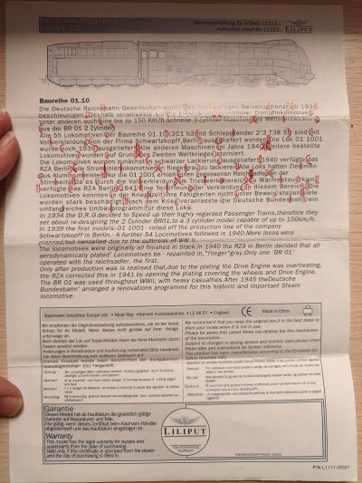 HO比例 L1111XX 德意志国铁路BR01.10 4-6-2蒸汽机车火车