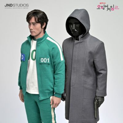 JND Studios 鱿鱼游戏2 黑面具队长双人套 黄仁昊/吴宁一 1:3 雕像（李秉宪版）